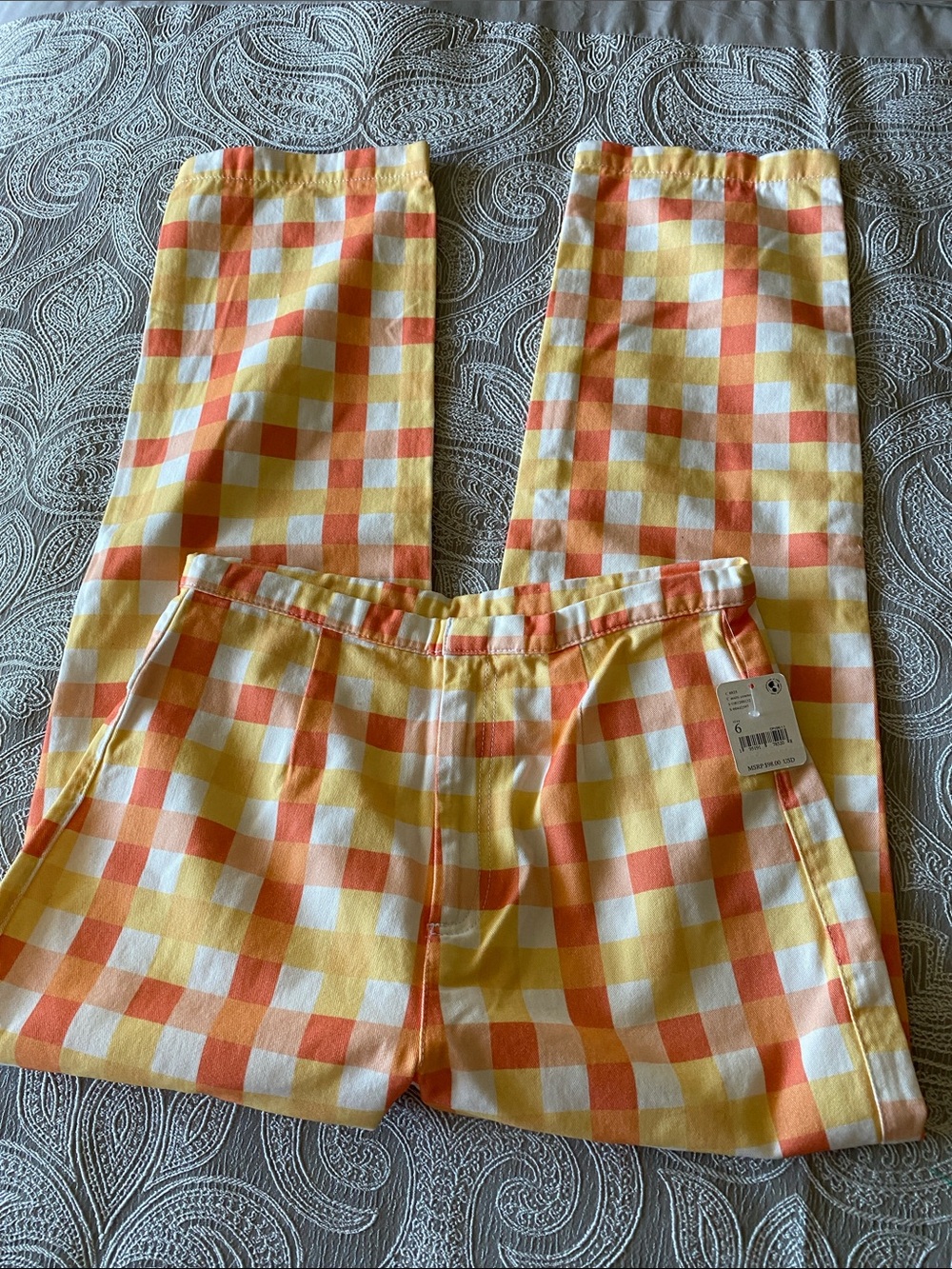 Free People Yellow and Orange Gingham Pants